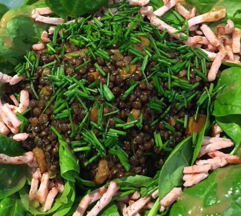 Salade de lentilles et pousses d’épinard