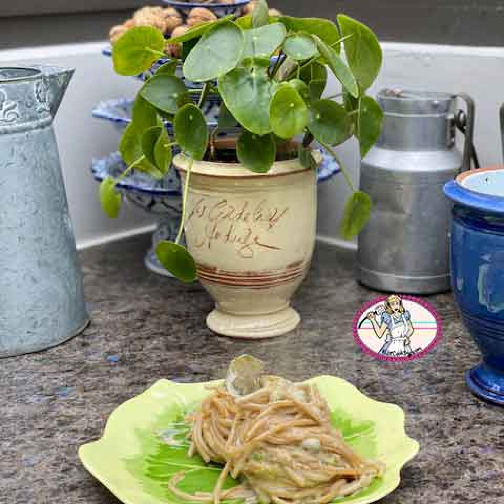 Spaghettis au curry vert et petits pois
